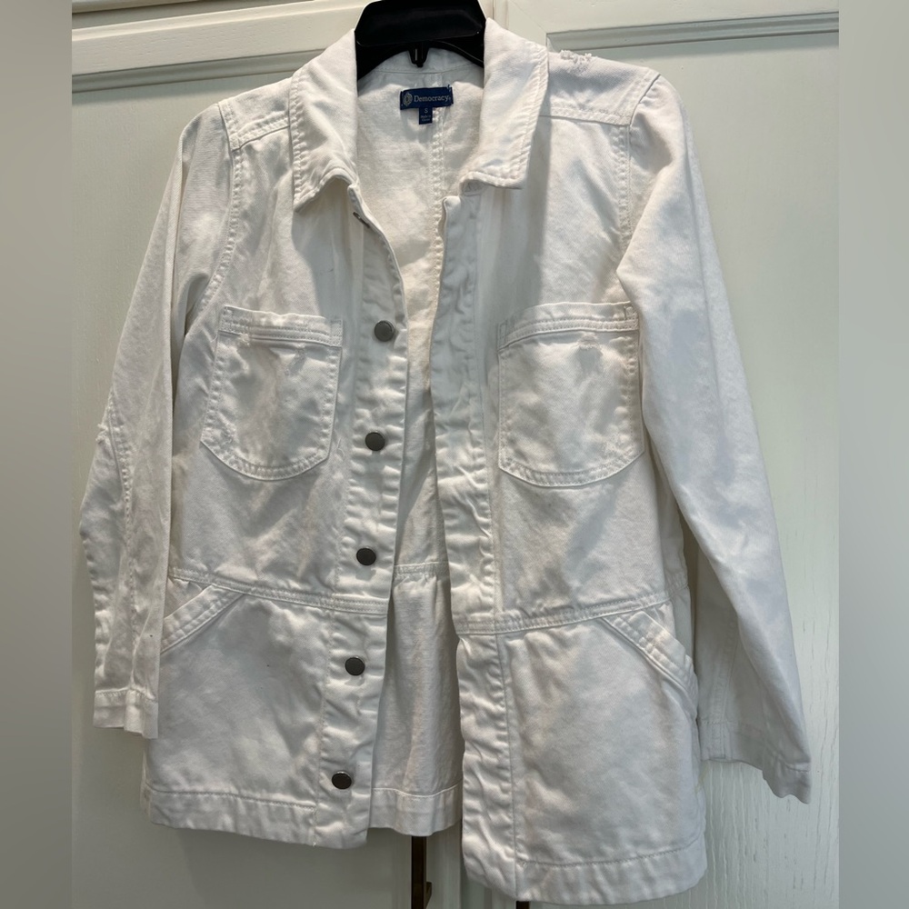Democracy White Utility Jacket Practical Cotton Canvas